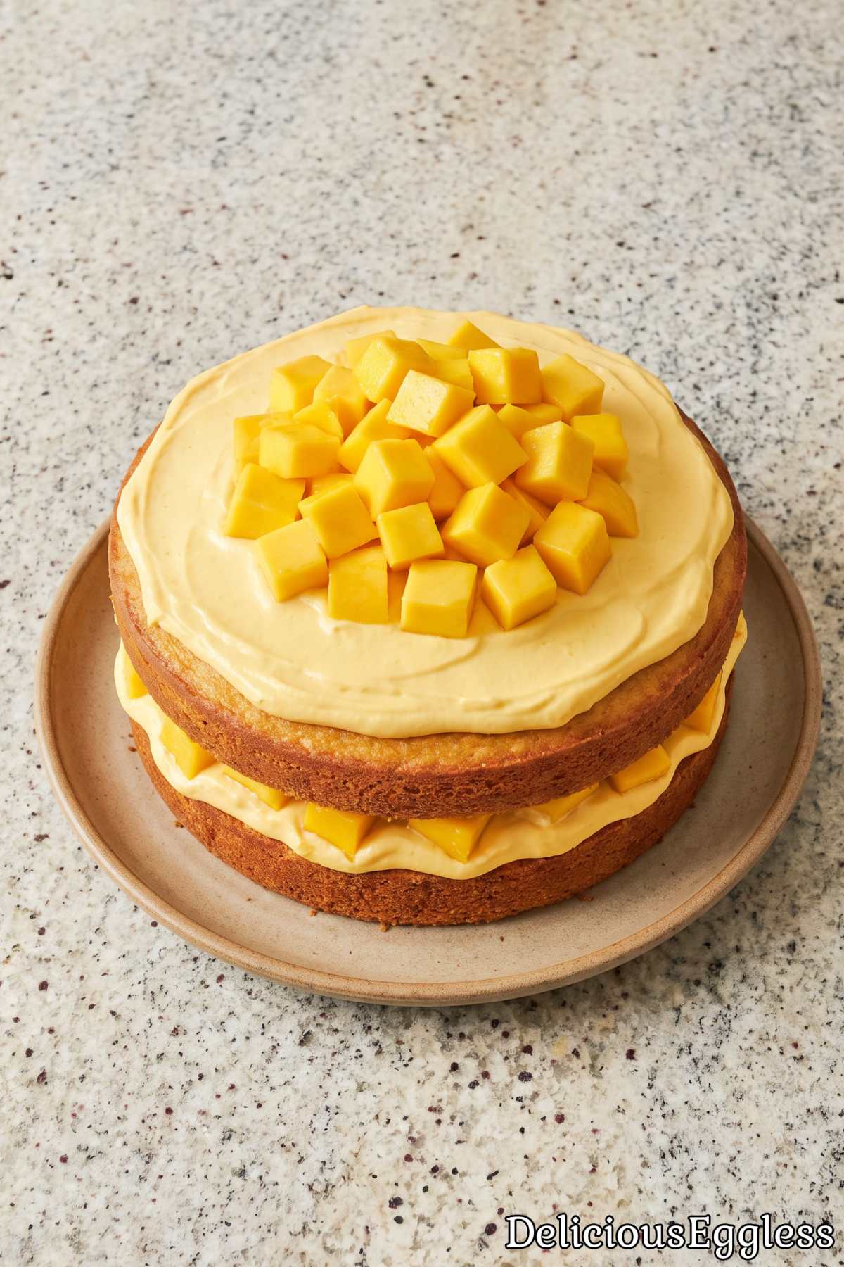Eggless mango cream cake slice