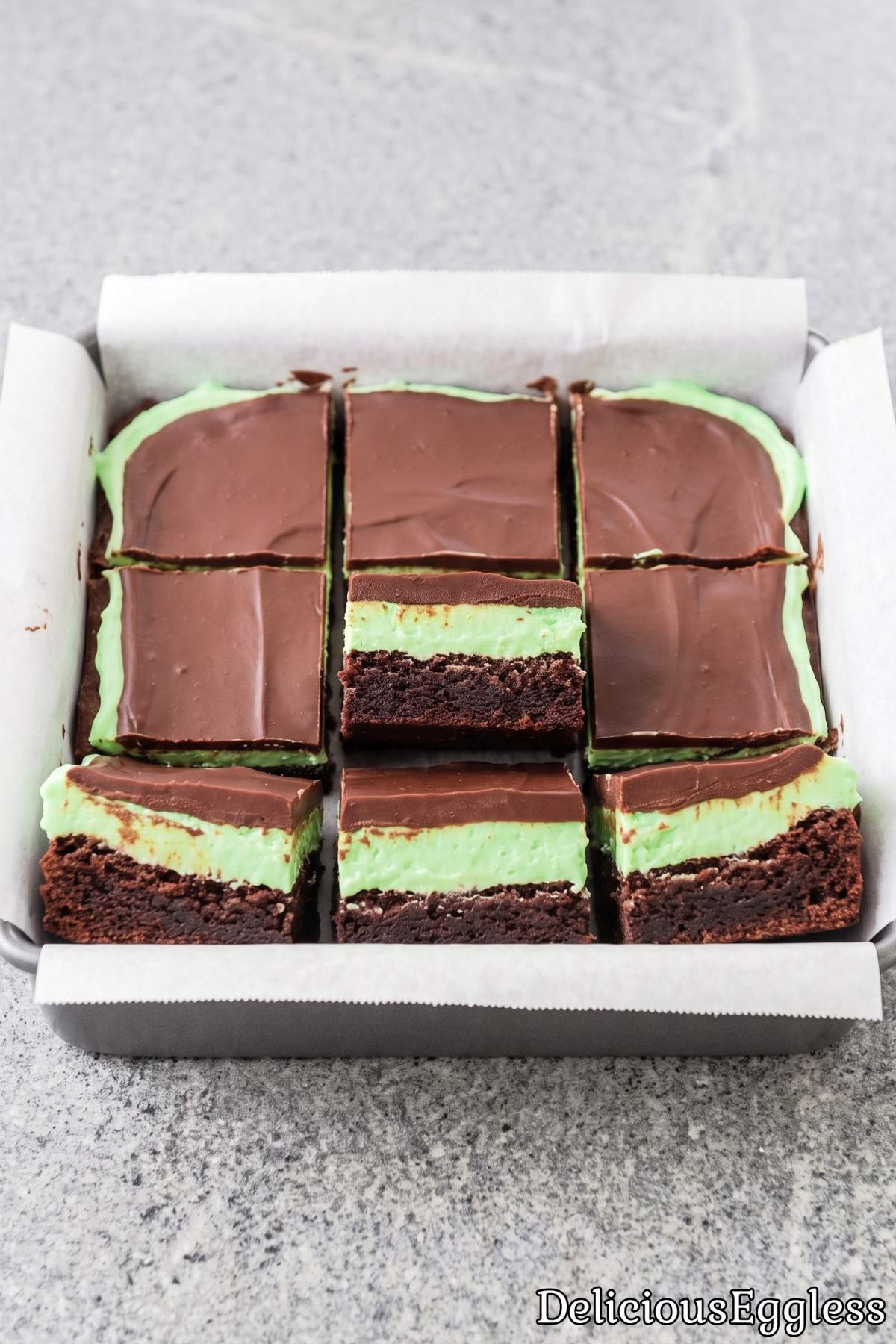 Sliced eggless mint fudge brownies