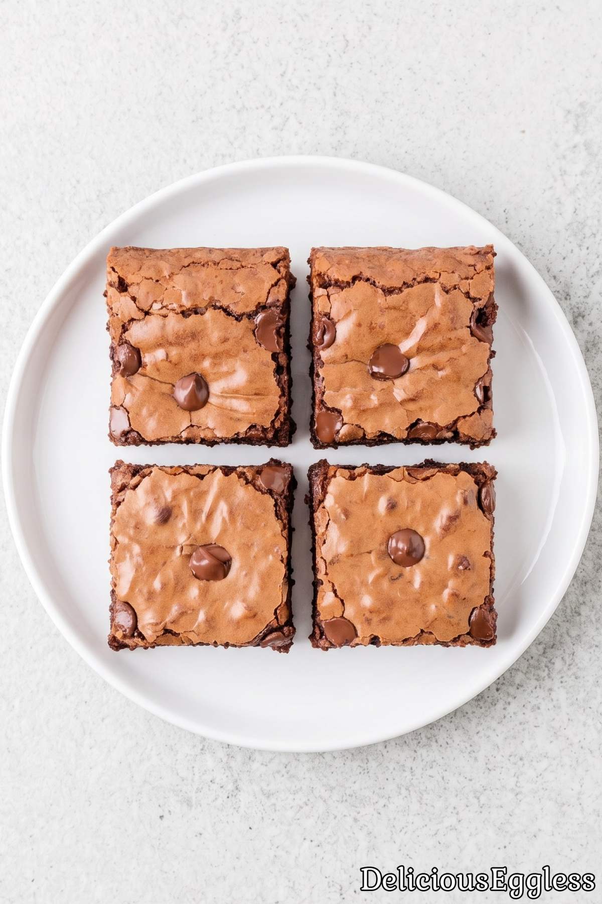 Chewy eggless mochi brownies on a plate