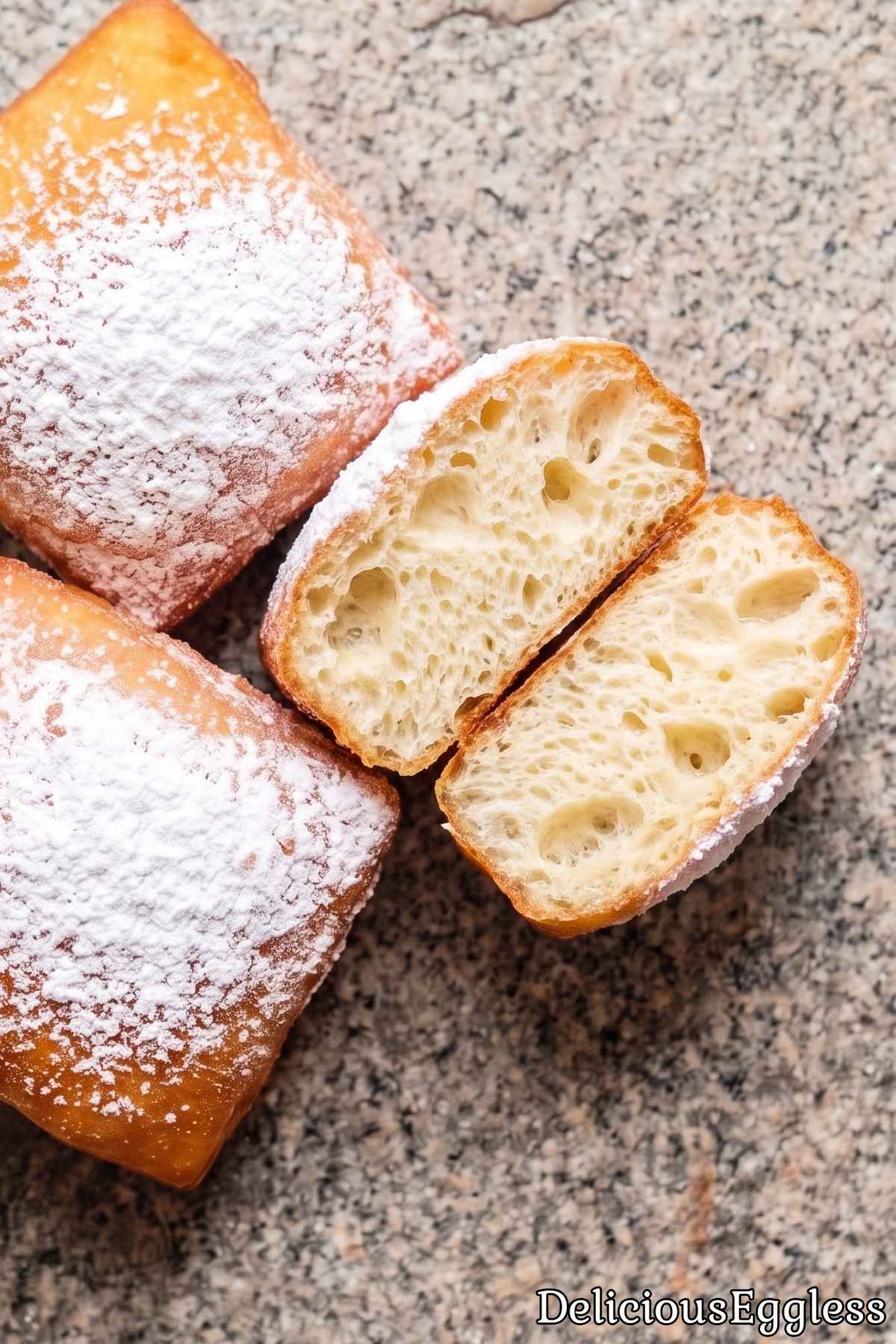Puffy eggless New Orleans beignets