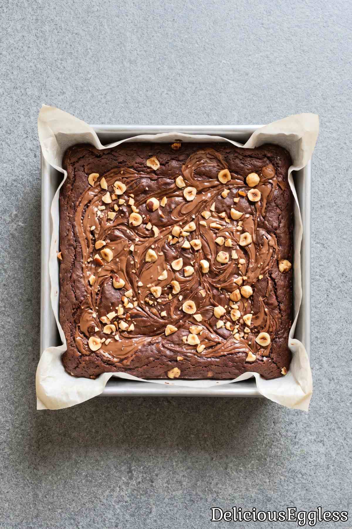 Stack of sweet eggless Nutella brownies