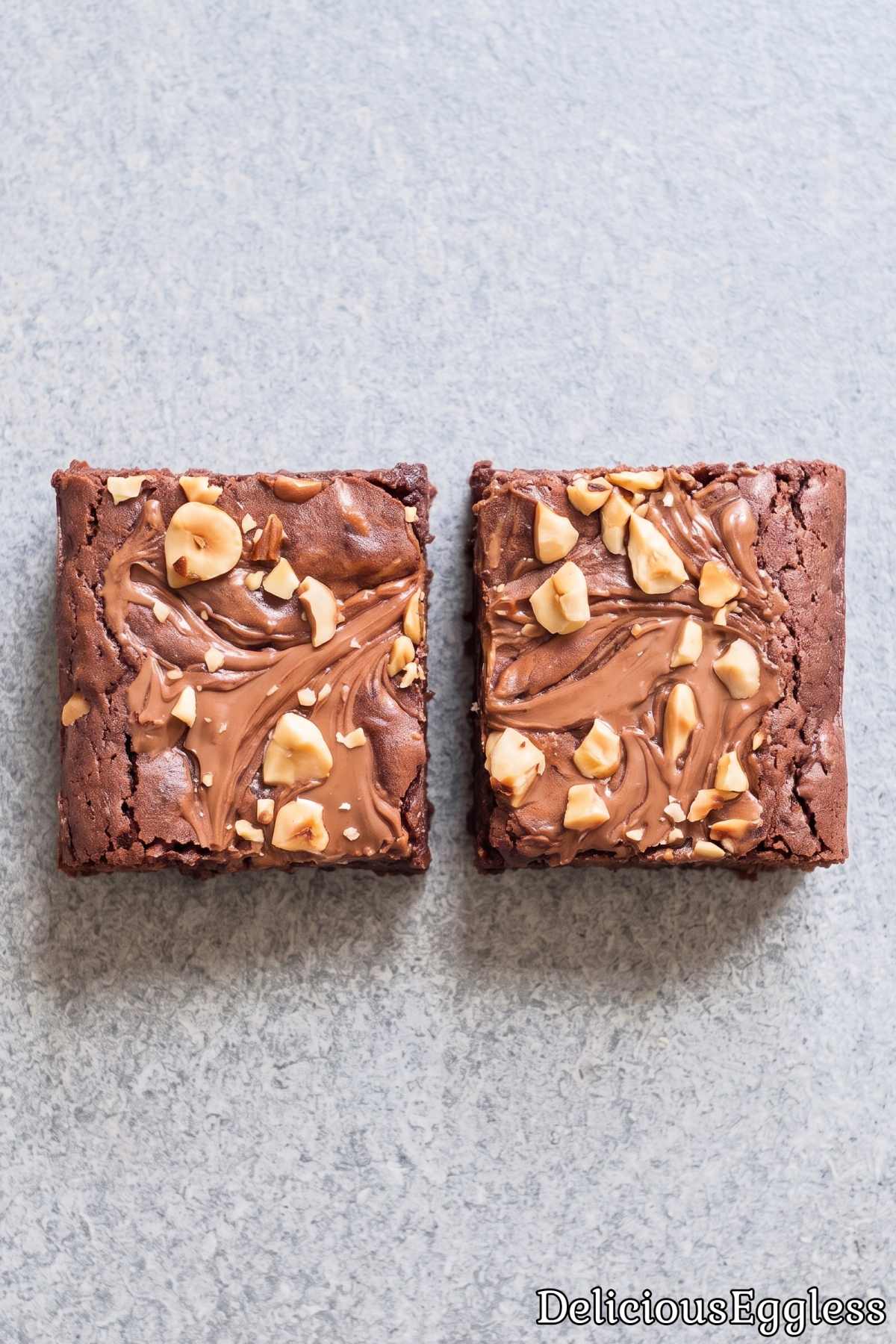 Slice of warm eggless Nutella brownie