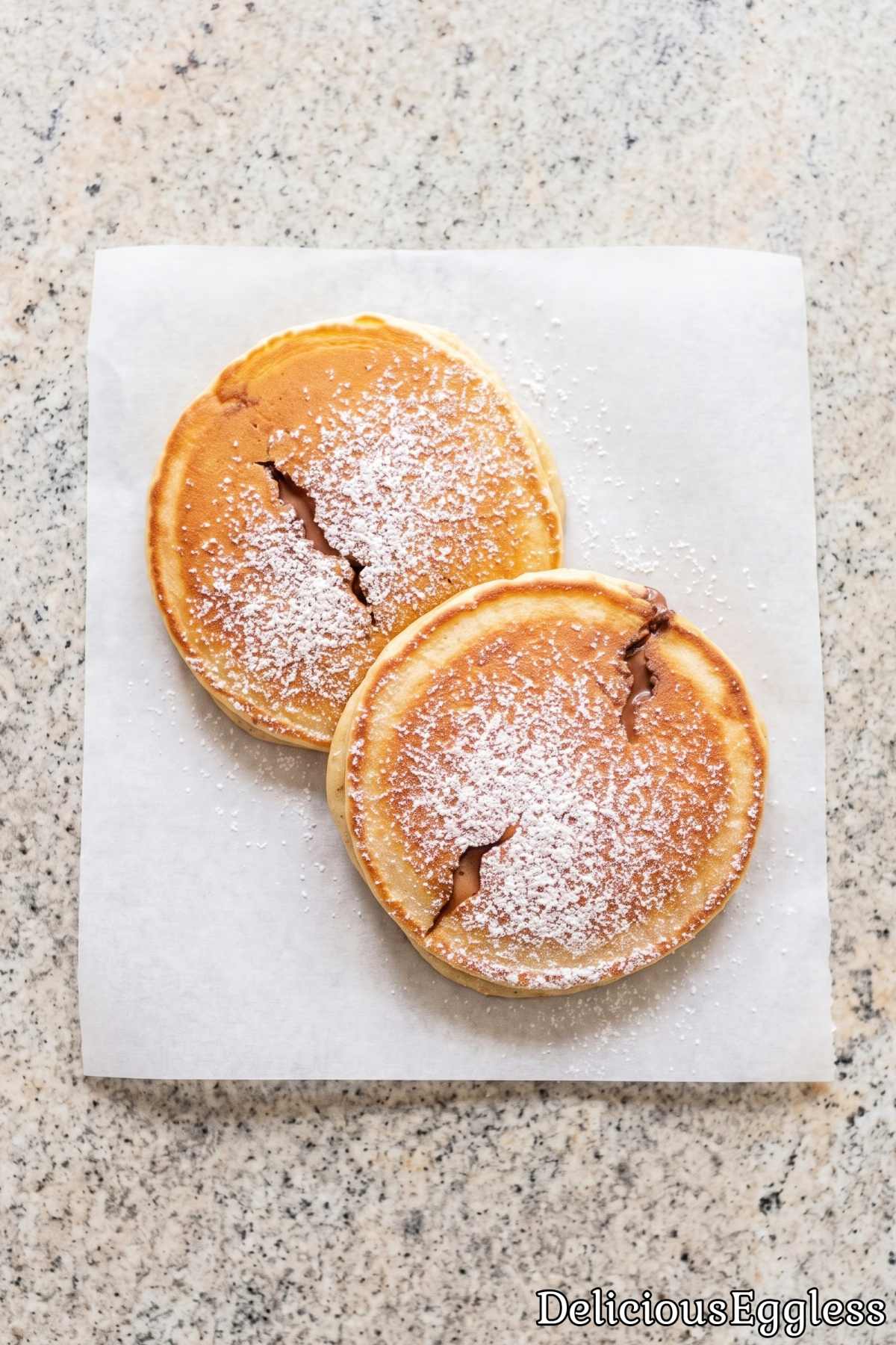 Fluffy eggless Nutella stuffed pancakes