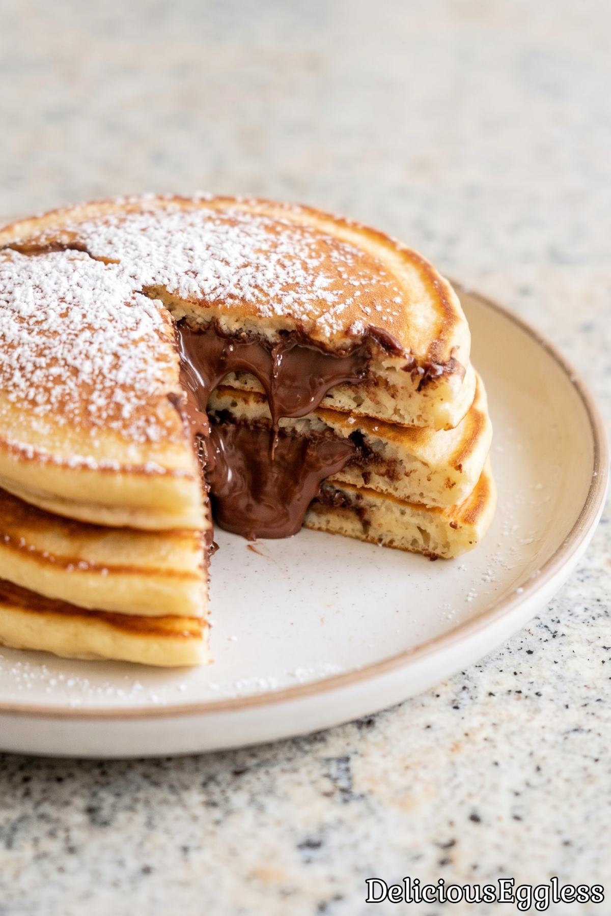 Delicious eggless Nutella stuffed pancakes