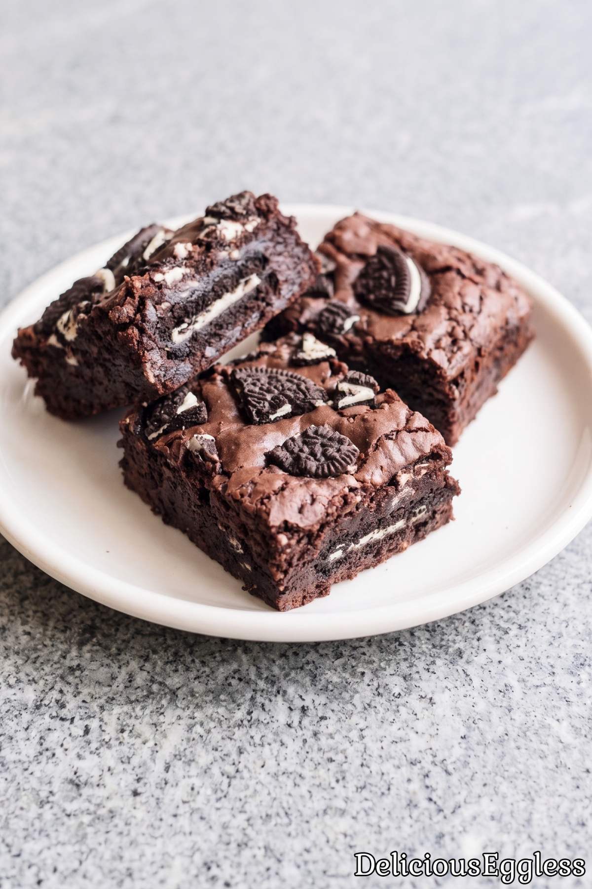 Tempting eggless Oreo brownies stacked high