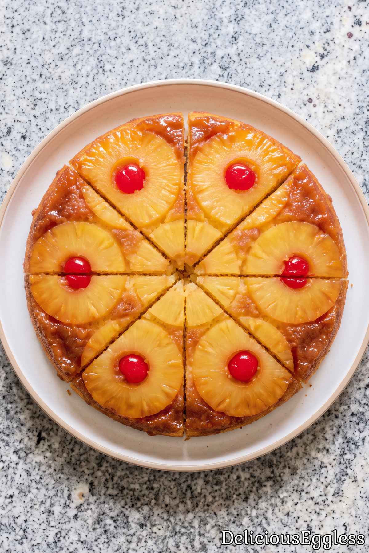 Classic eggless pineapple upside down cake