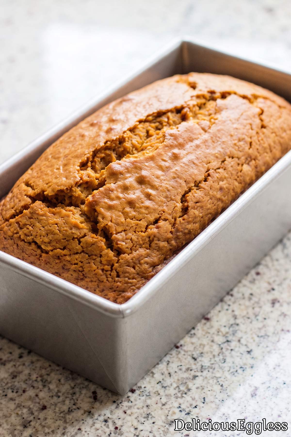 Tender slice of eggless pumpkin bread