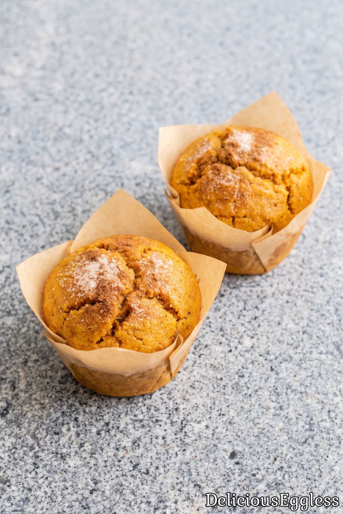 Golden brown eggless pumpkin muffins