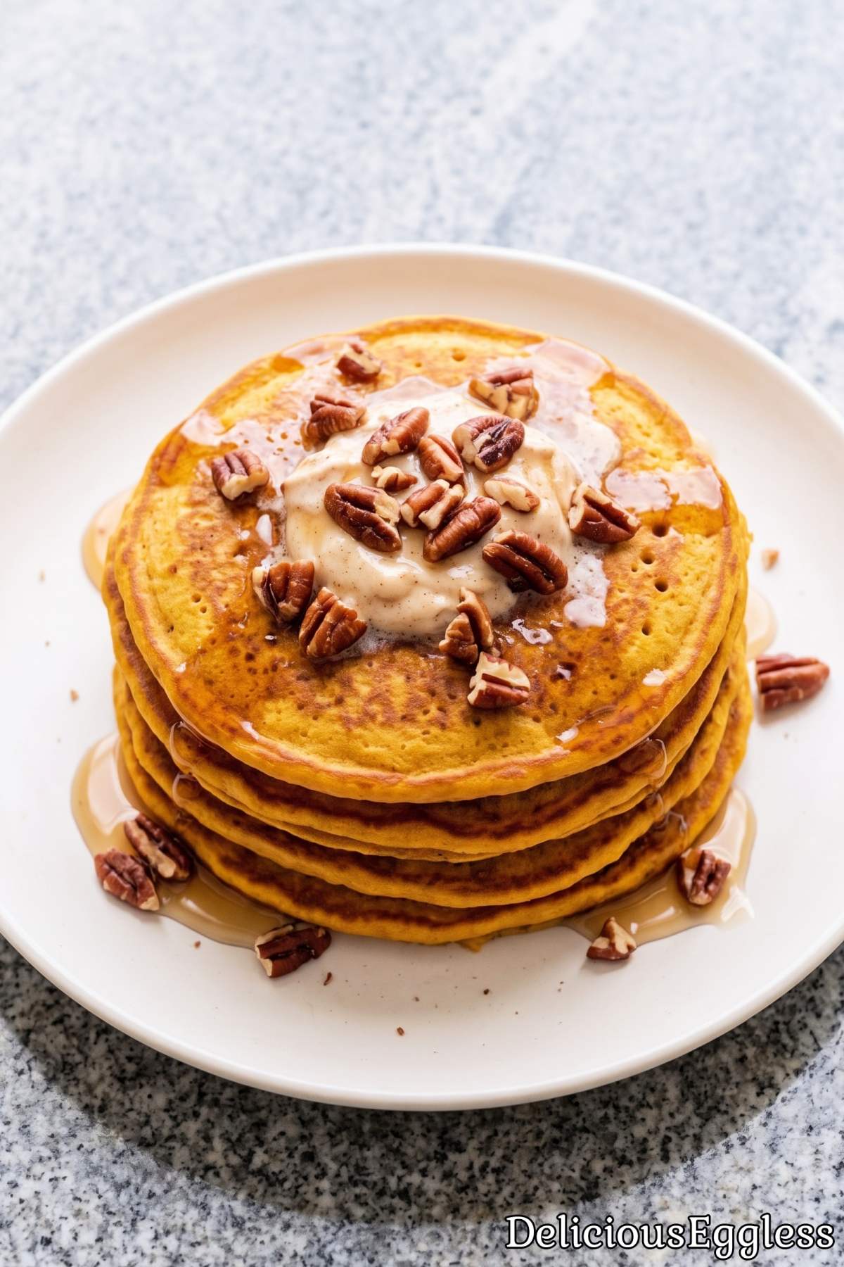 Buttery homemade pumpkin spice pancakes, no eggs