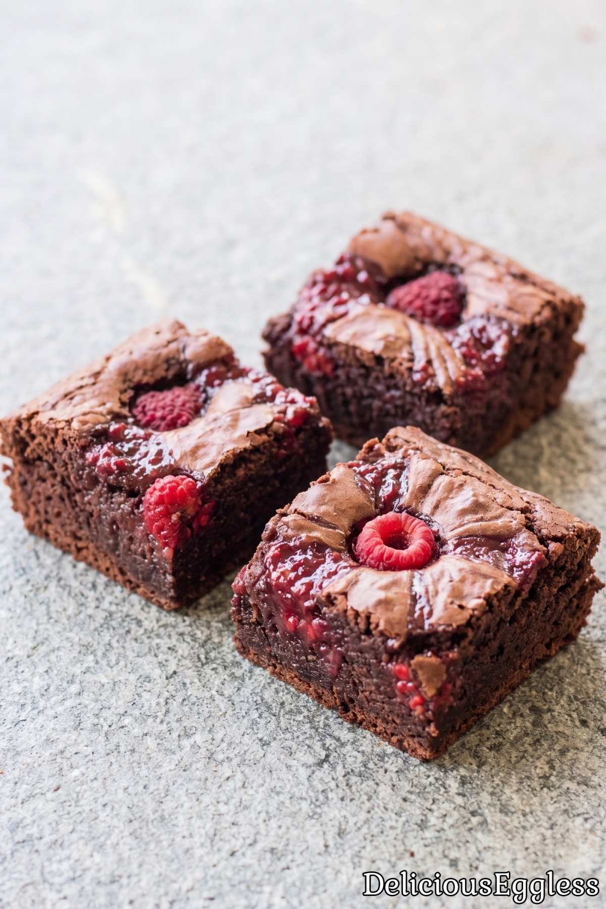 Homemade eggless raspberry swirl brownies