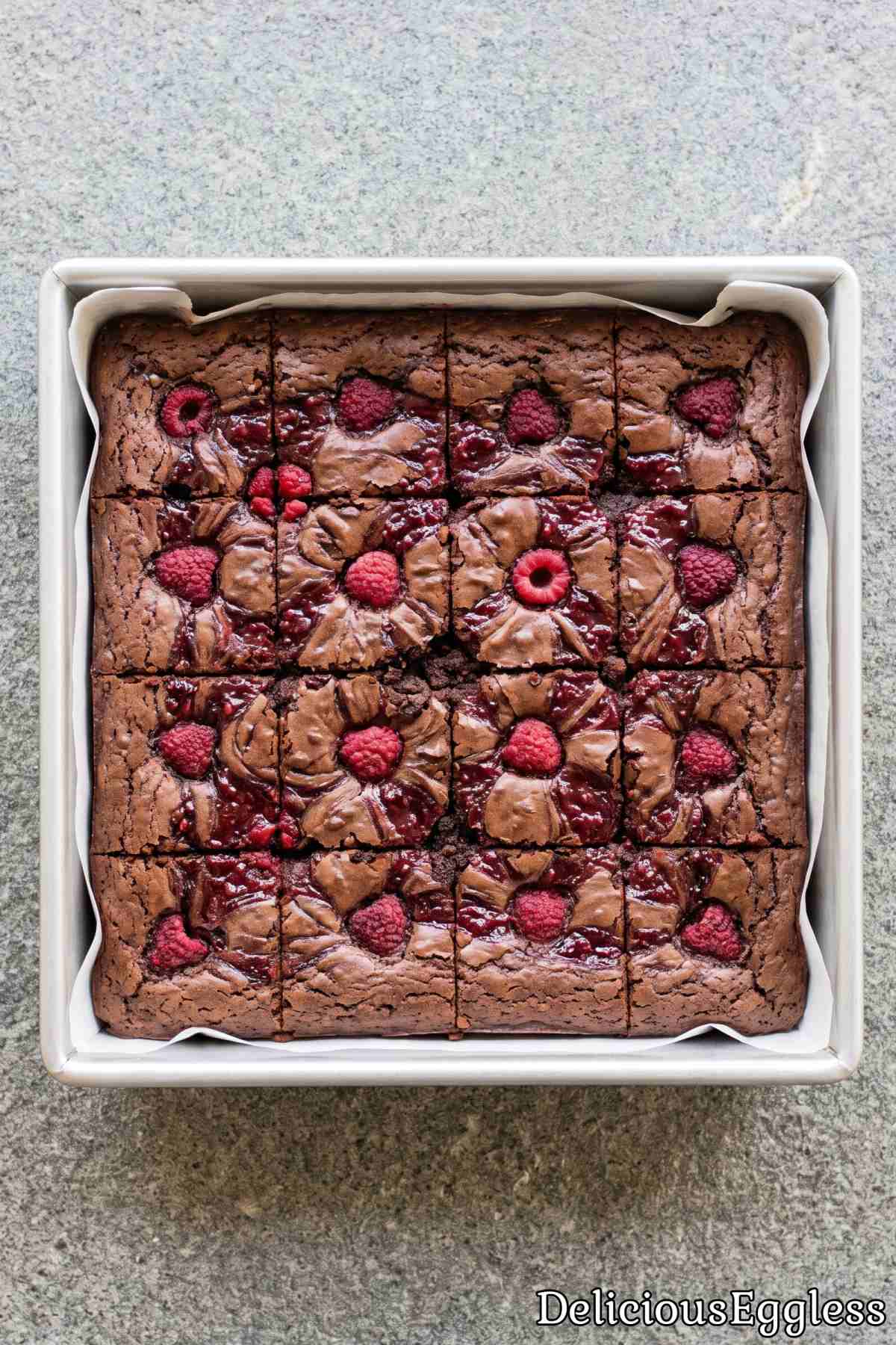Sliced eggless raspberry chocolate brownies