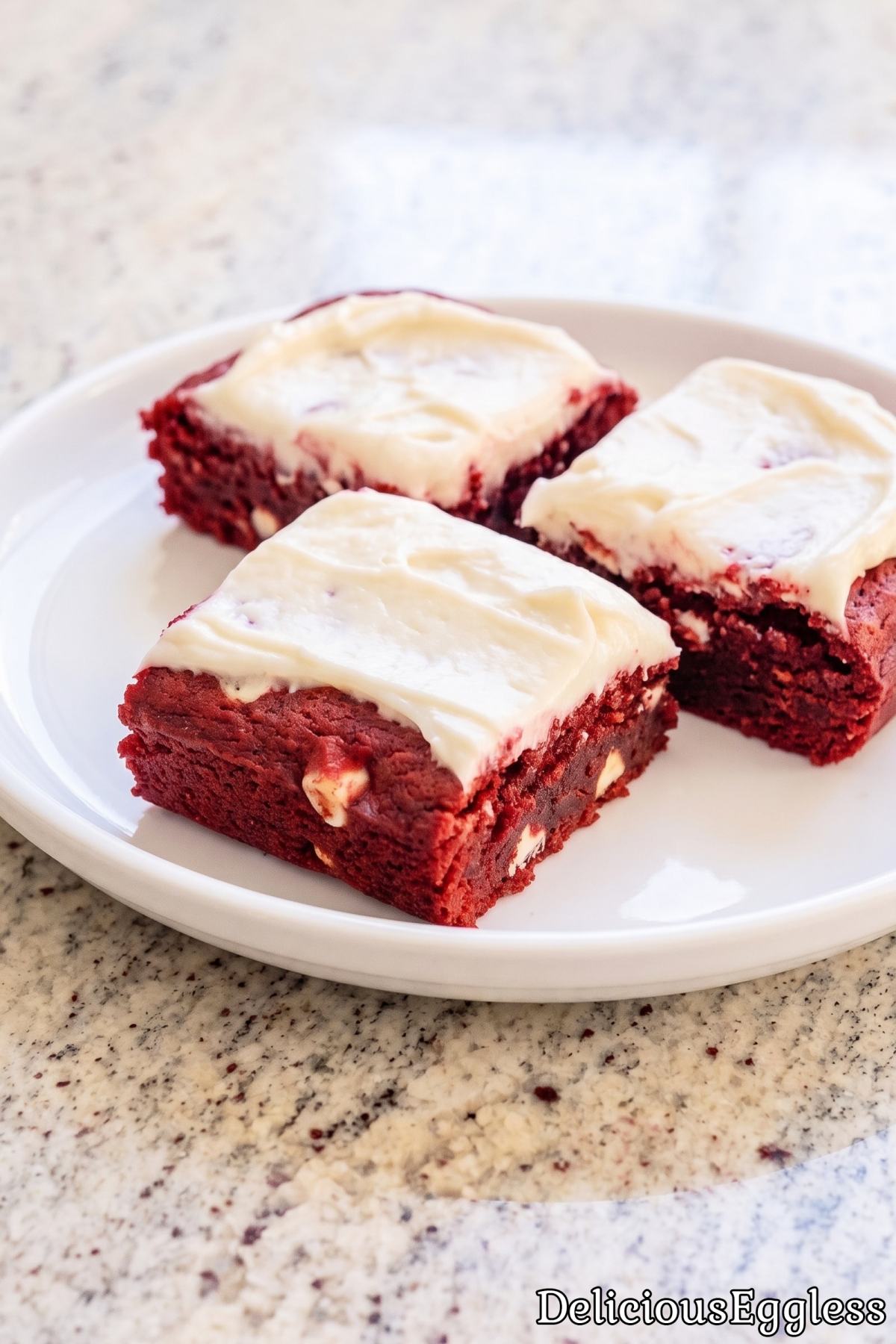 Eggless red velvet brownies on a plate