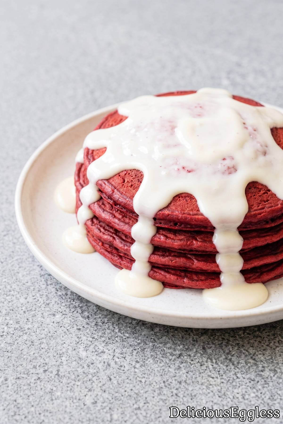 Thick eggless red velvet pancakes