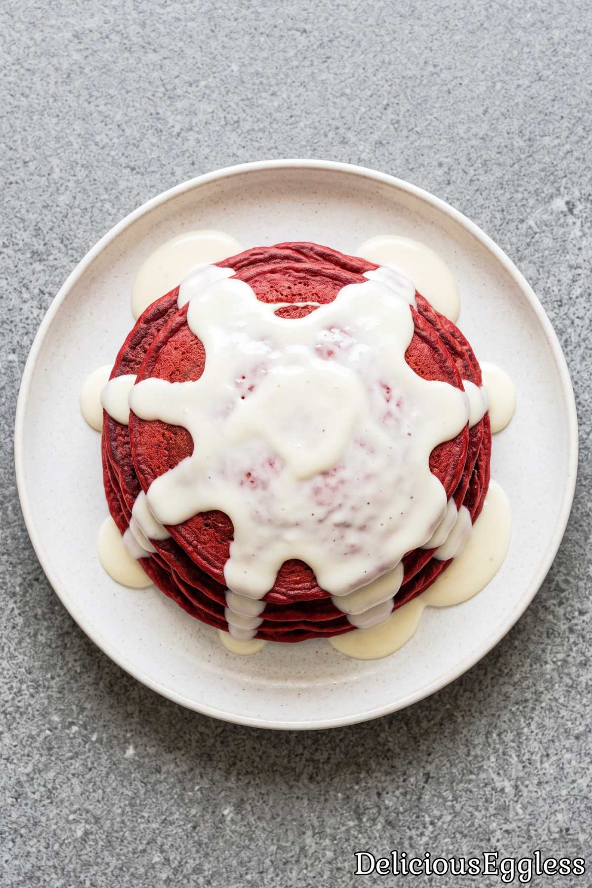 Fluffy eggless red velvet pancakes