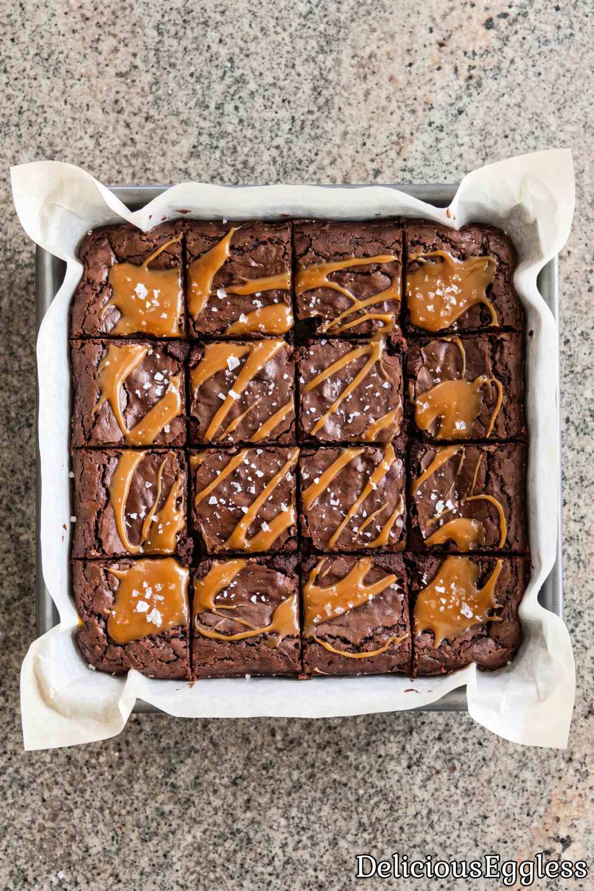 Warm eggless chocolate caramel brownie