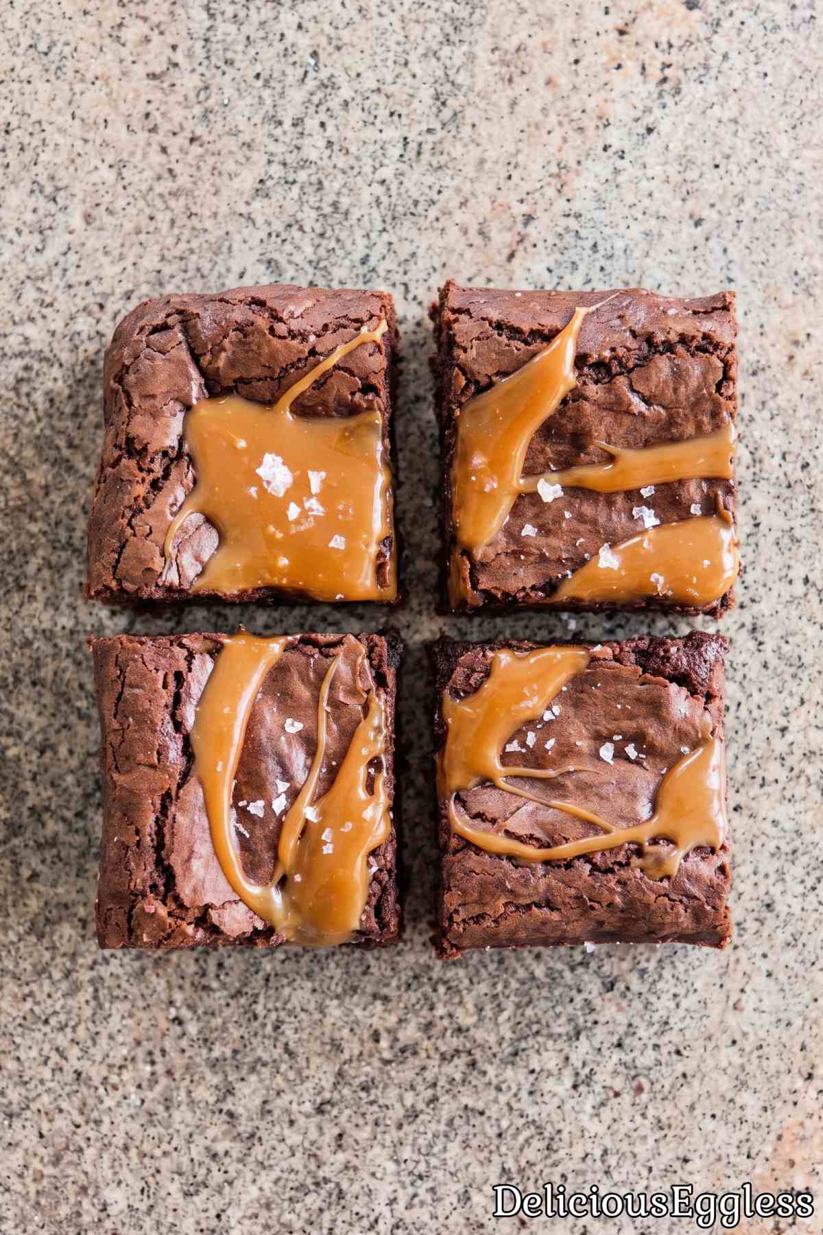 Fresh baked eggless caramel brownies