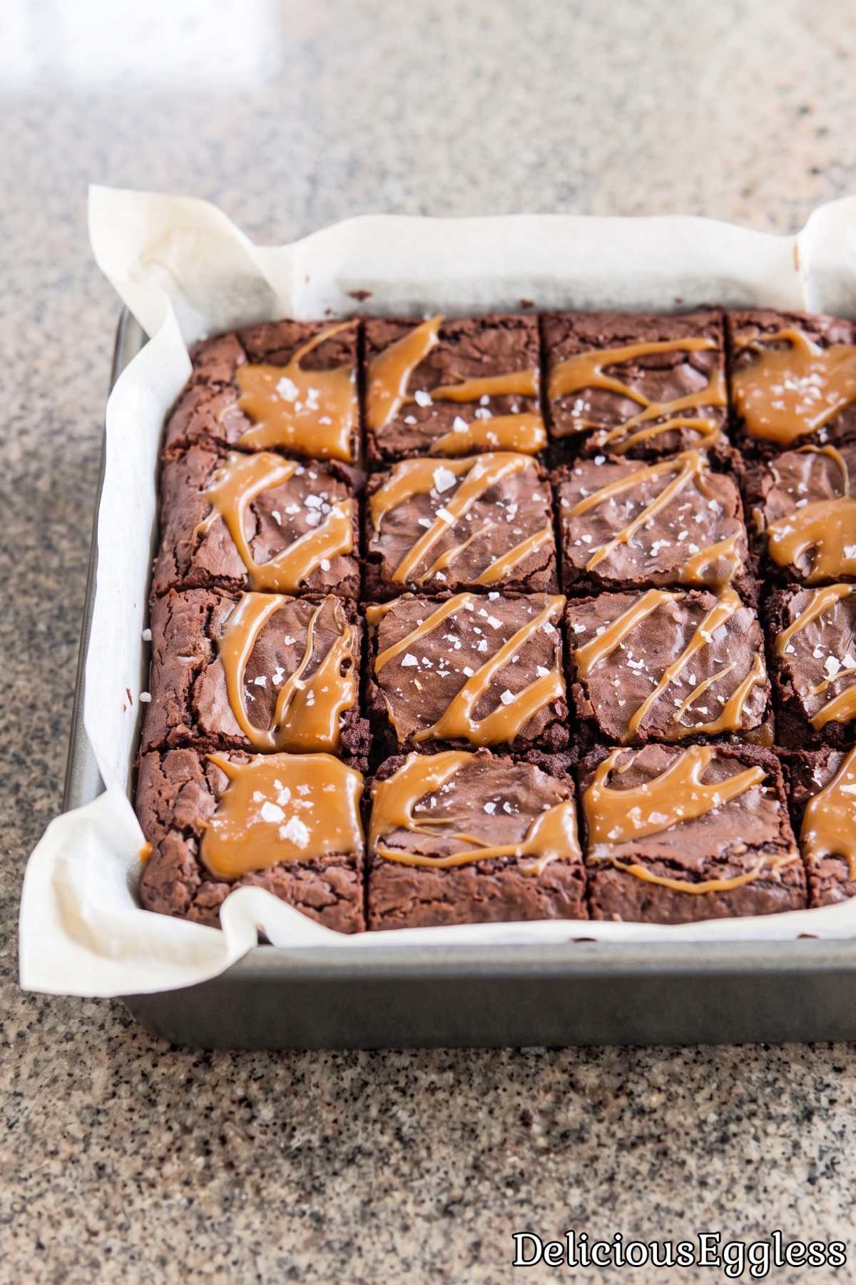 Easy eggless salted caramel brownies