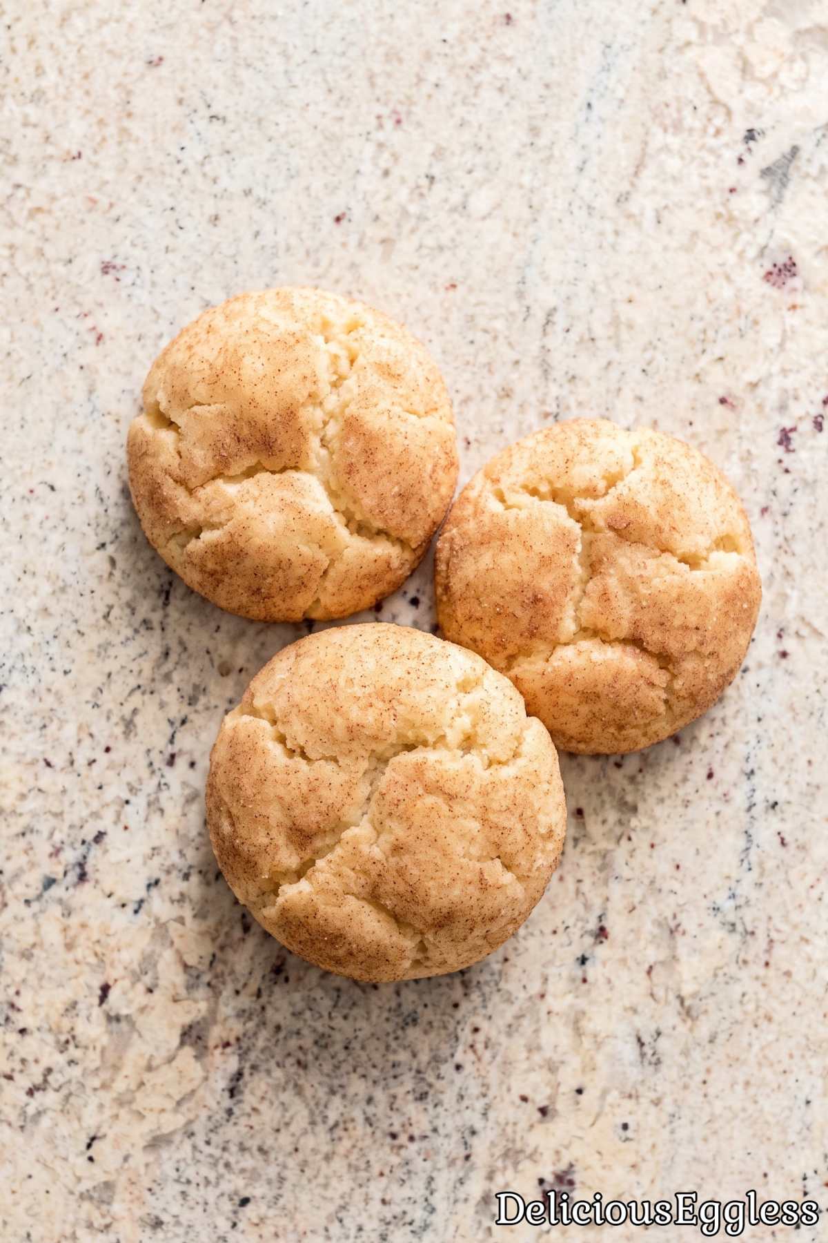 Soft homemade eggless snickerdoodle cookies.