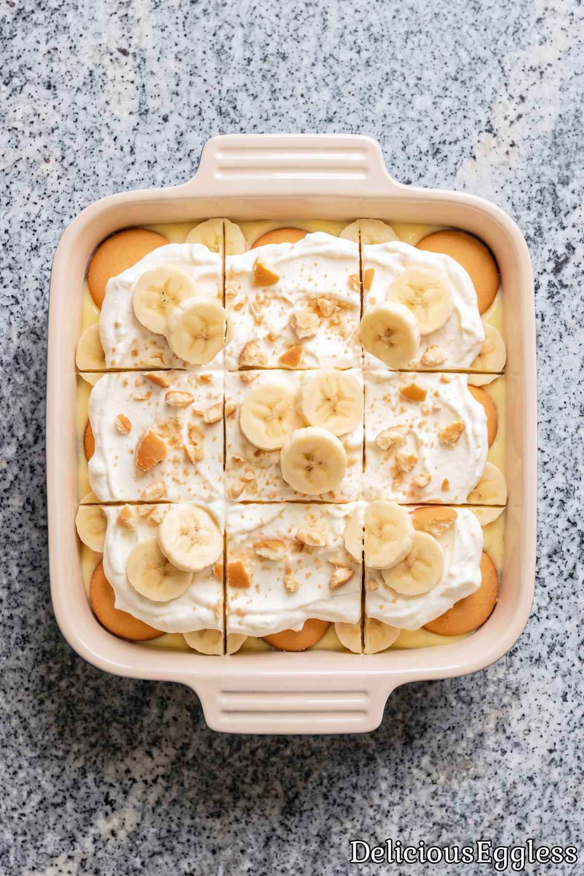 Layered Southern eggless banana pudding