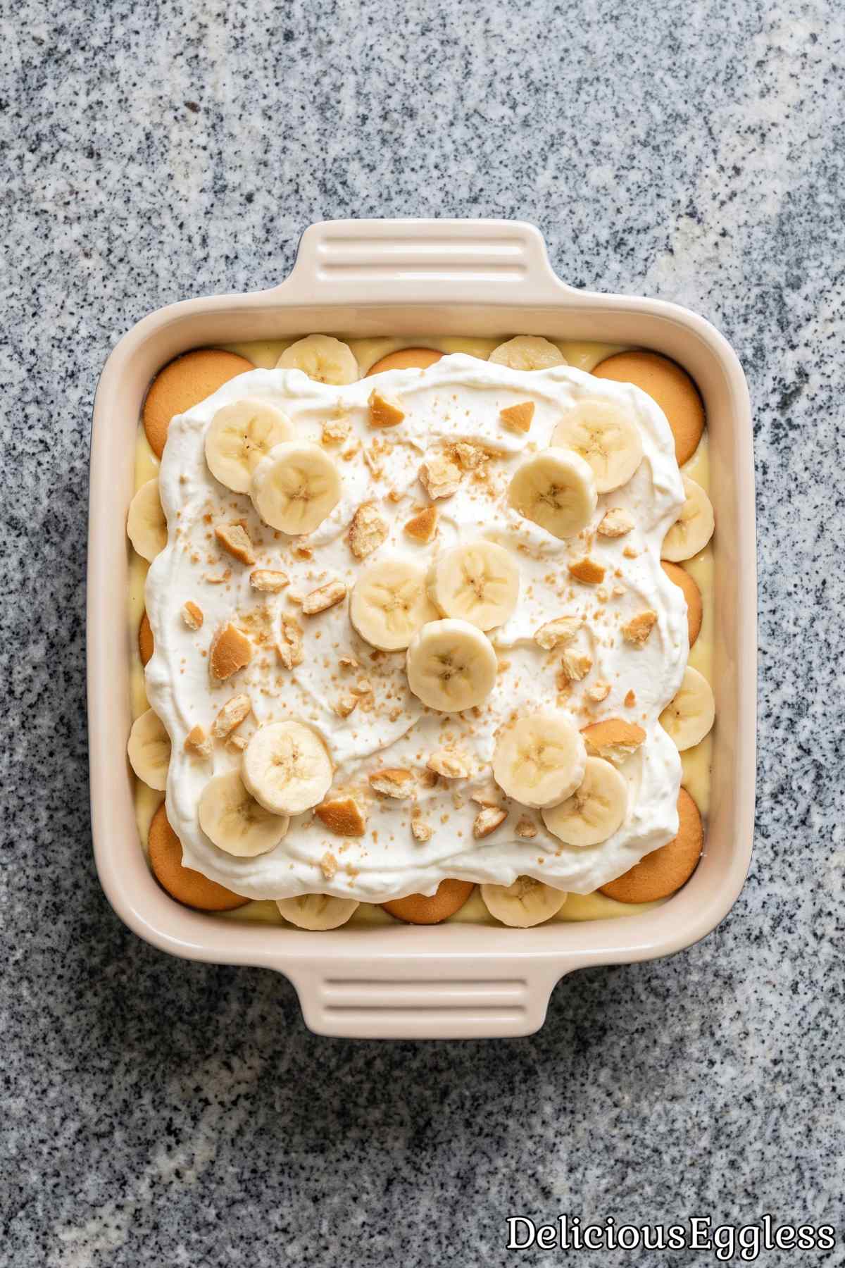 Creamy eggless Southern banana pudding