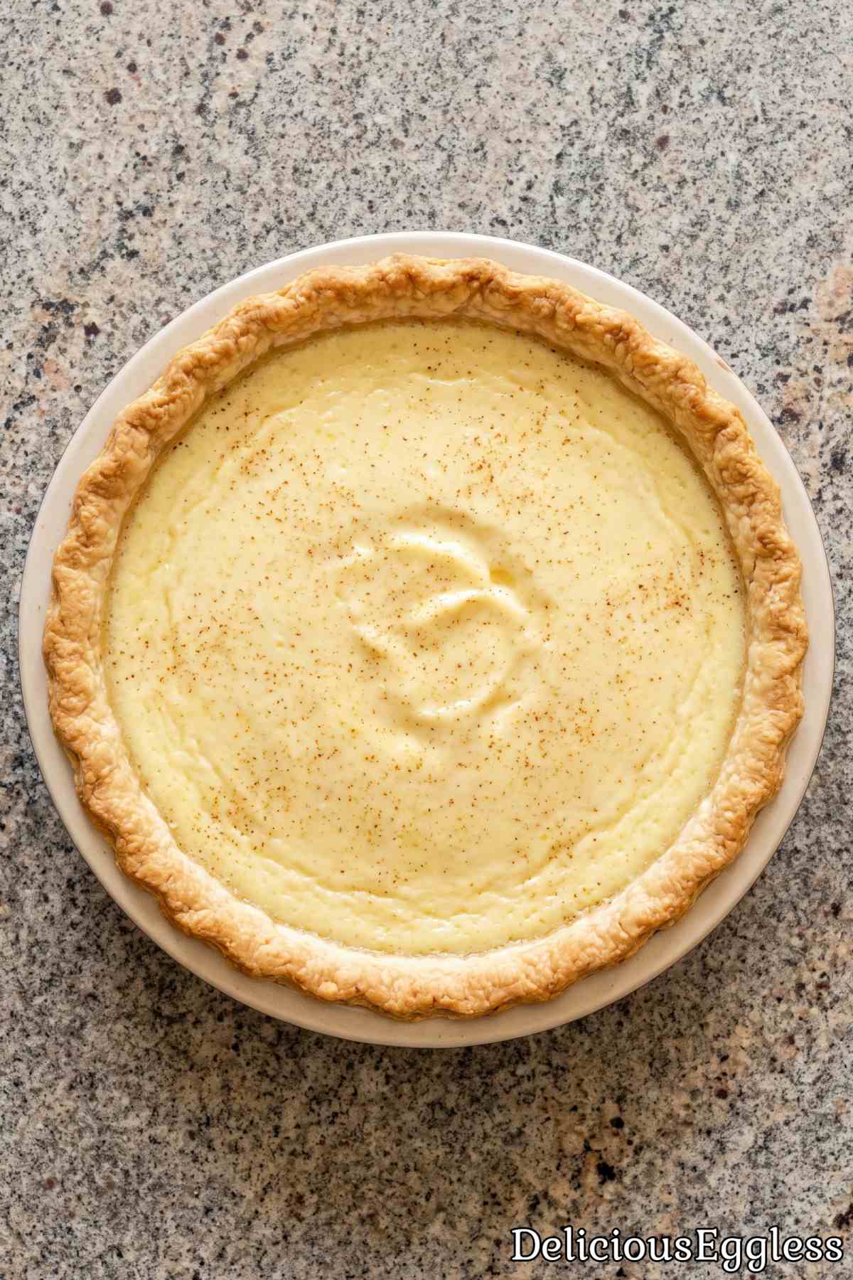 Golden baked eggless buttermilk pie