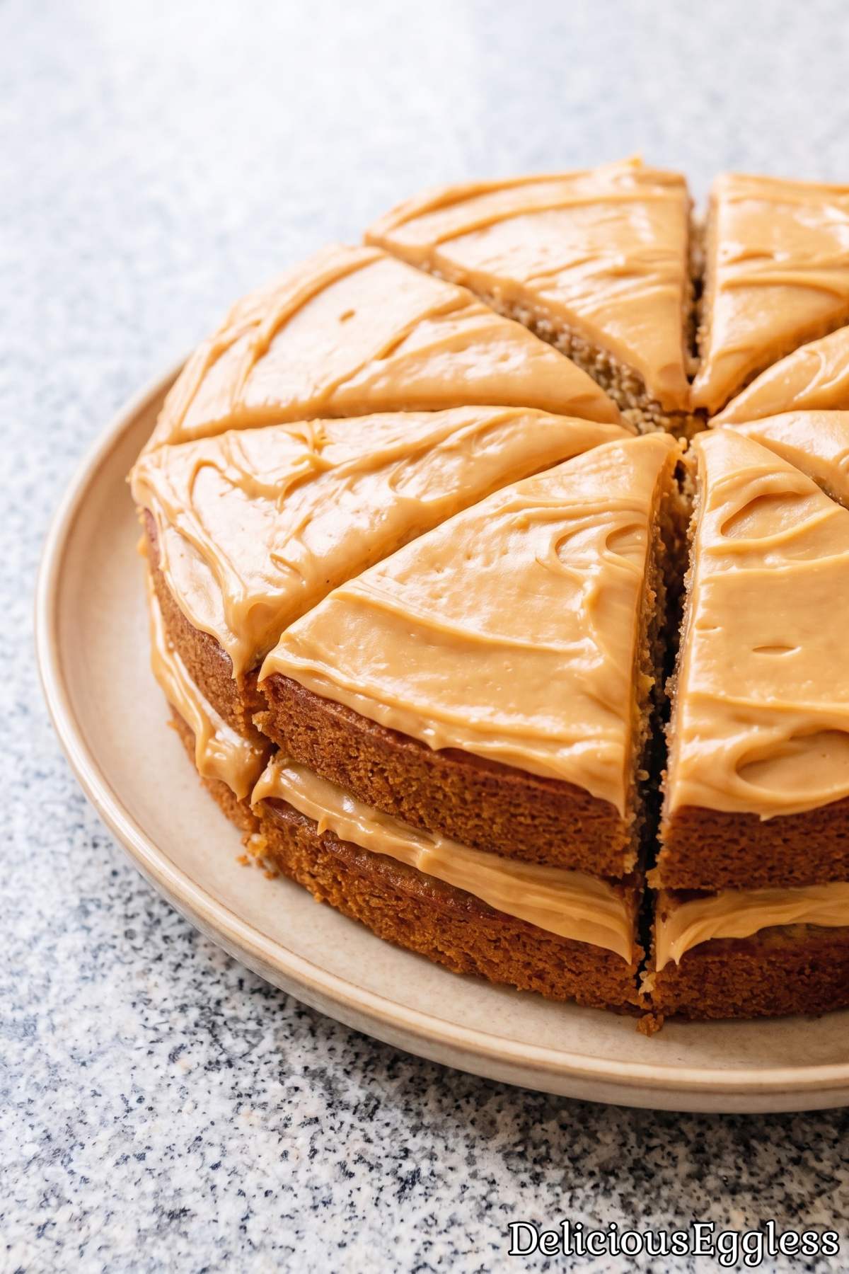 Eggless caramel layer cake plate