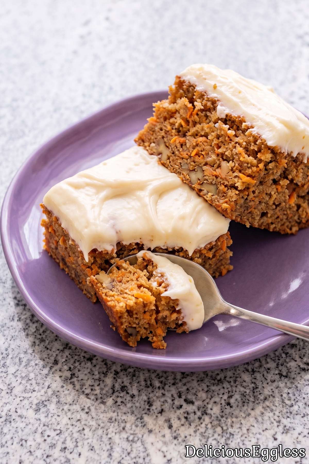 Delicious eggless carrot cake with frosting