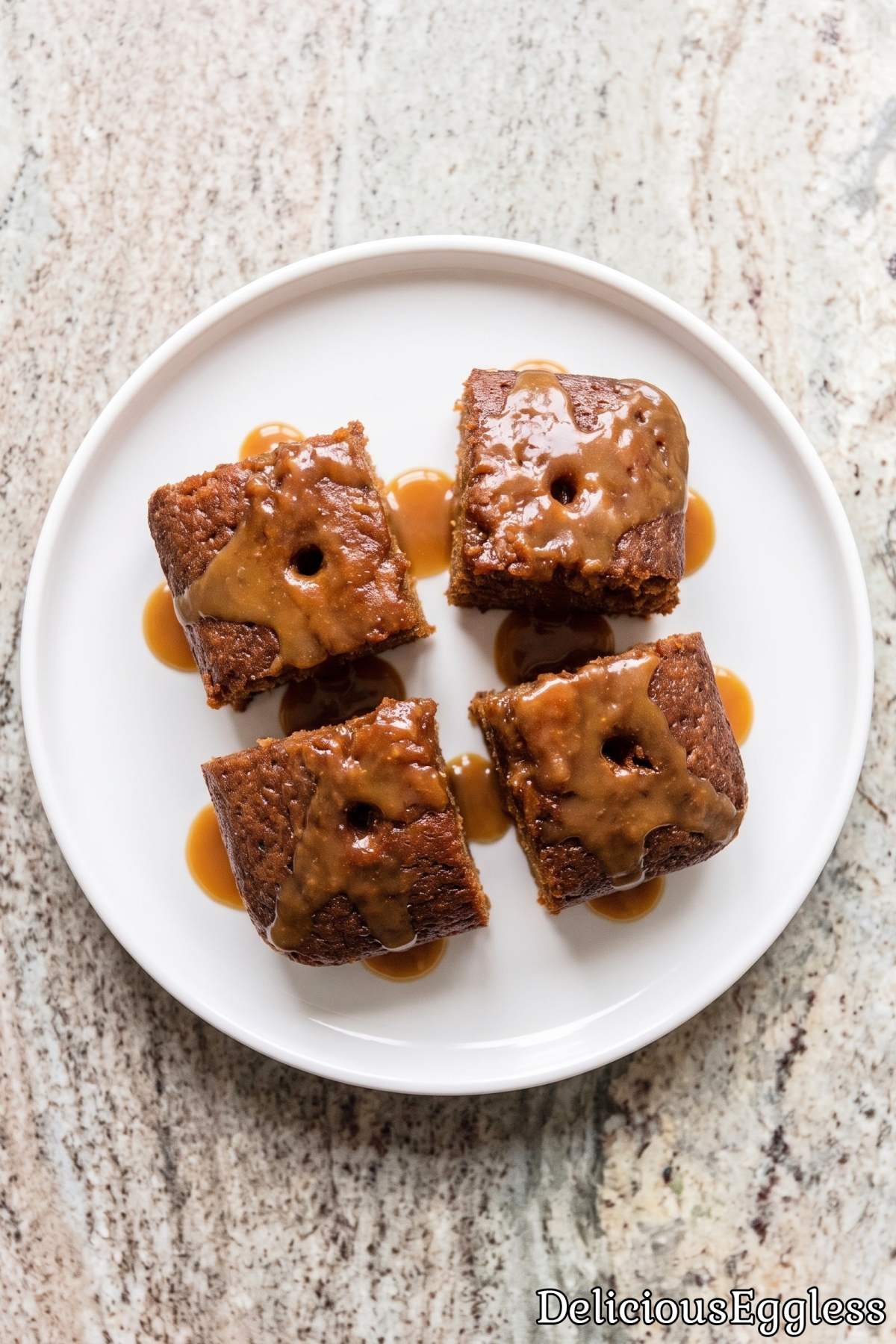 Warm eggless sticky toffee pudding with sauce