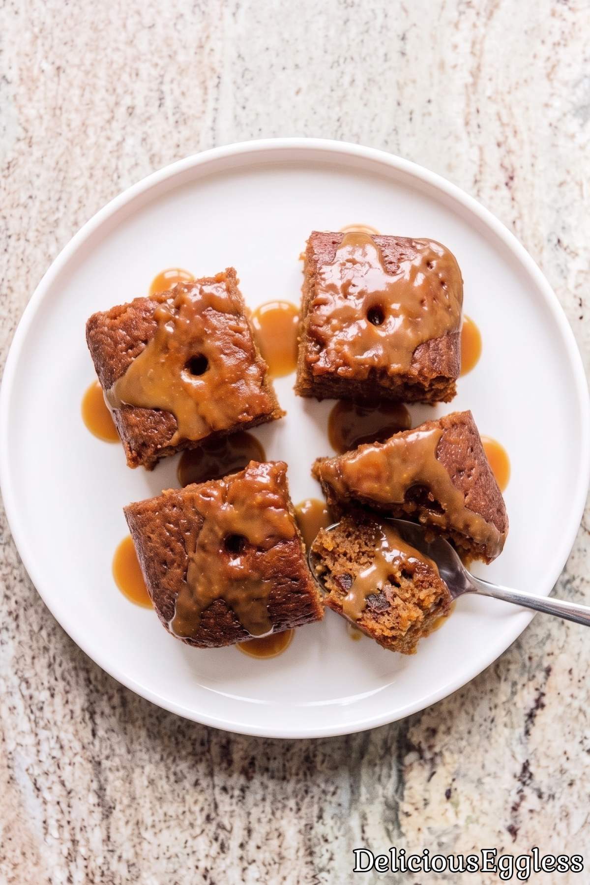 Warm eggless sticky toffee date cake
