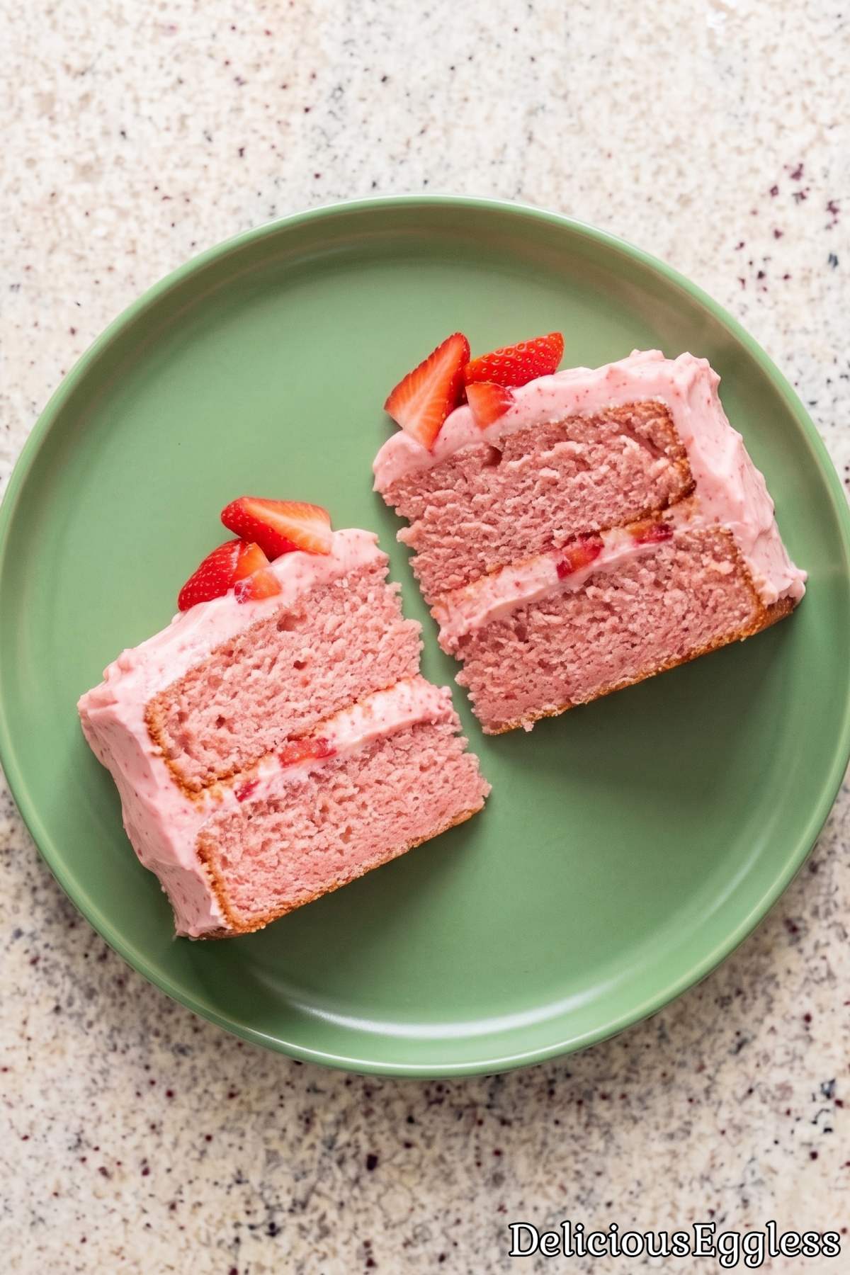 Soft eggless strawberry cake slice