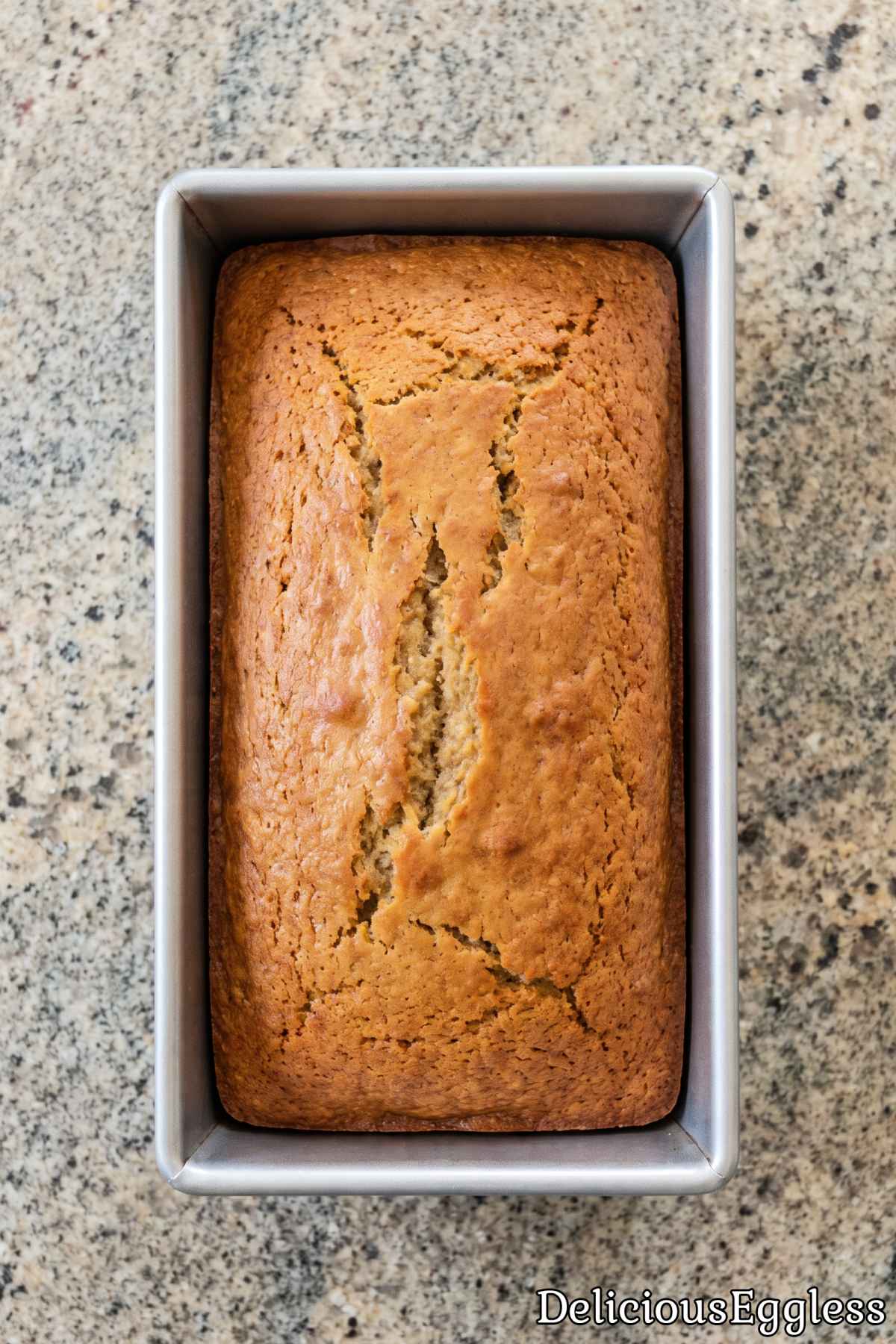 Moist egg free banana bread slice on a plate