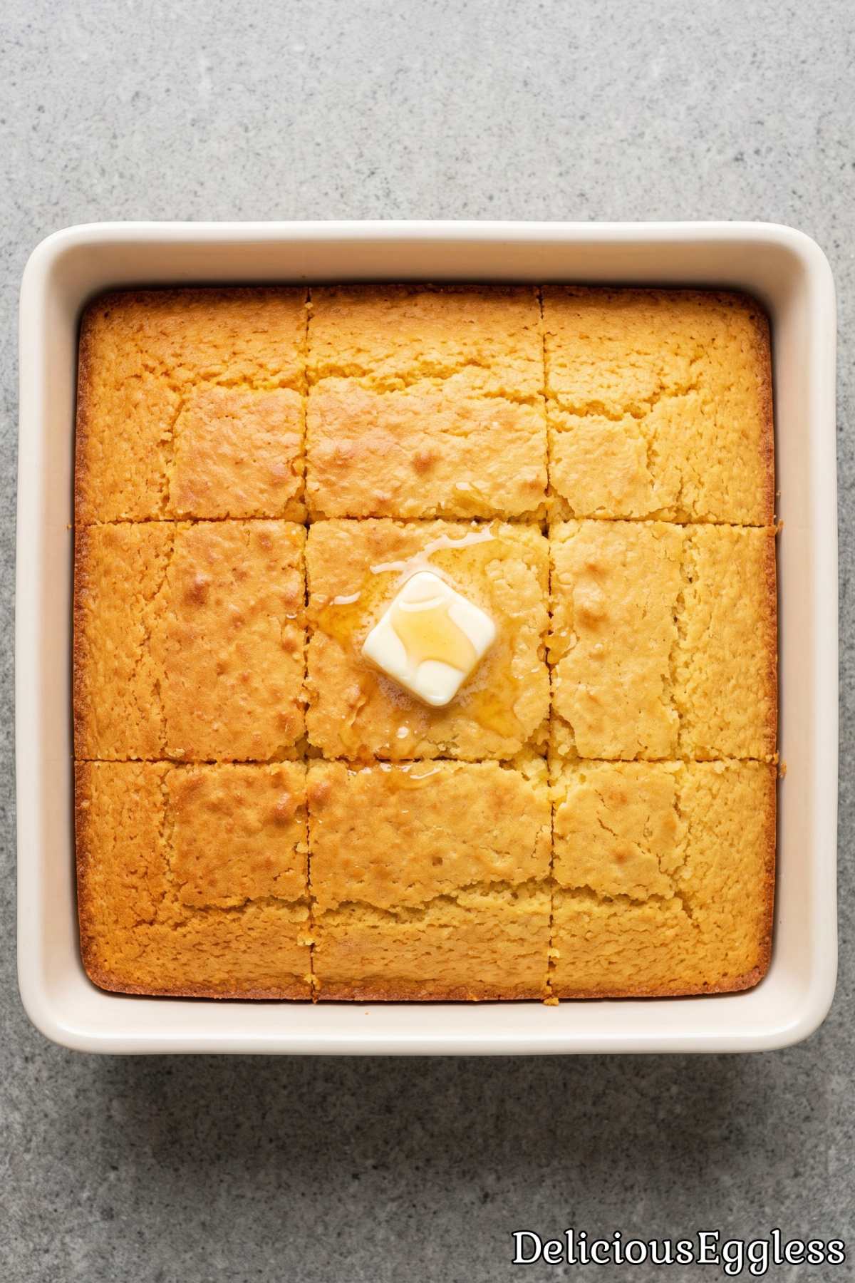 Tender slice of eggless sweet cornbread