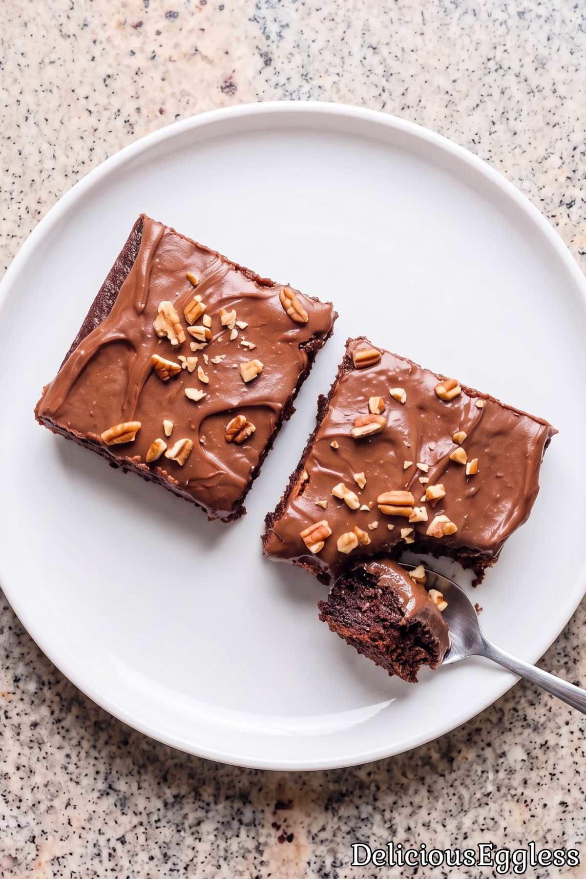Rich eggless Texas sheet cake slice