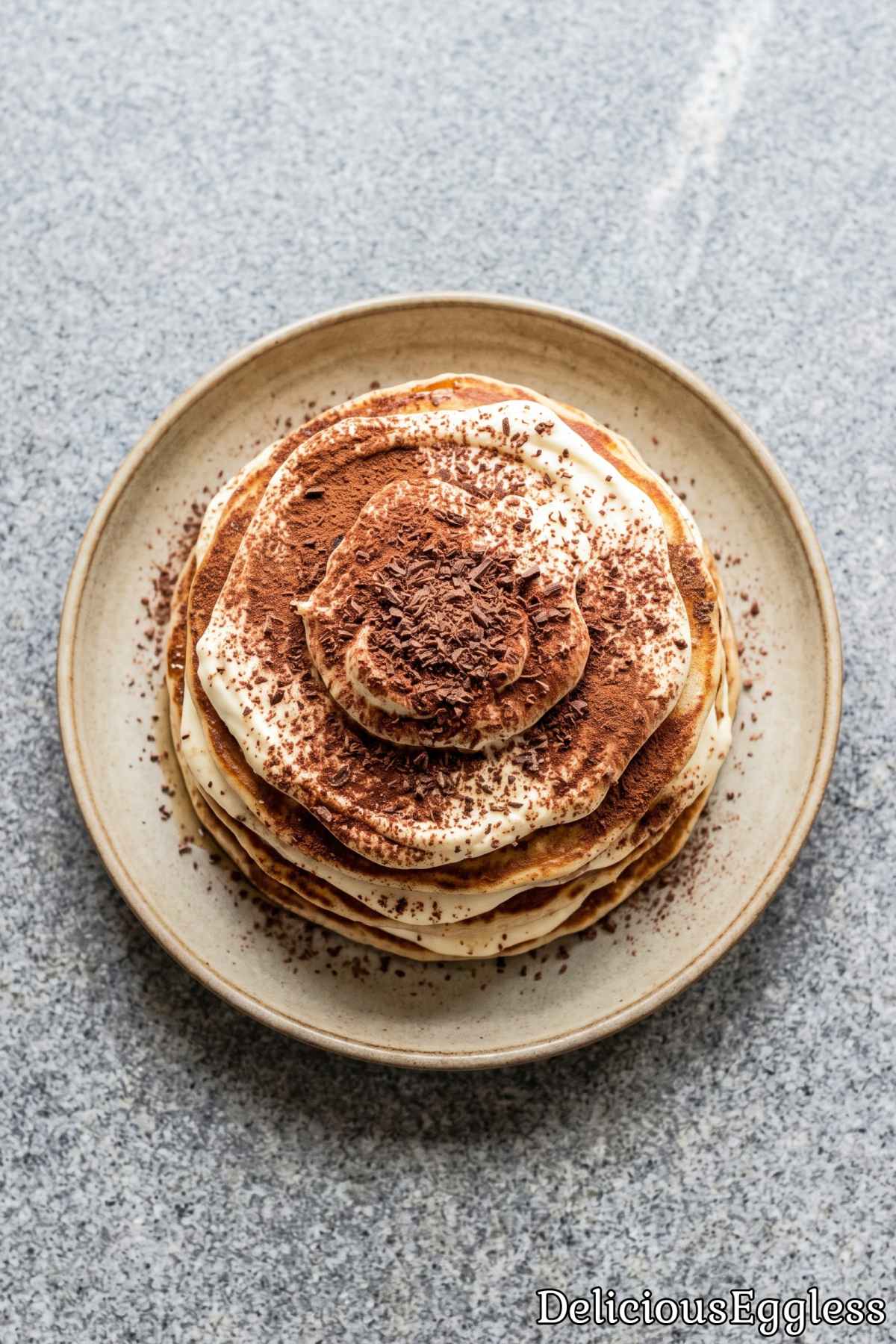 Fresh eggless coffee tiramisu pancakes
