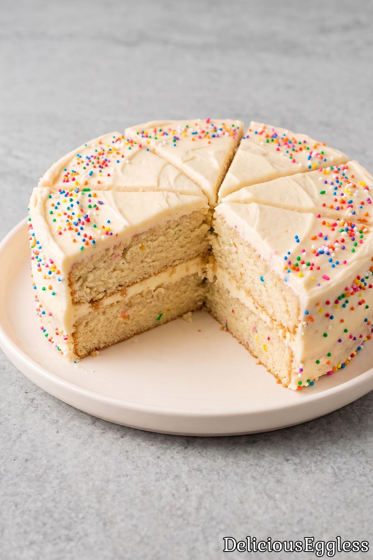 Sweet homemade eggless vanilla birthday cake