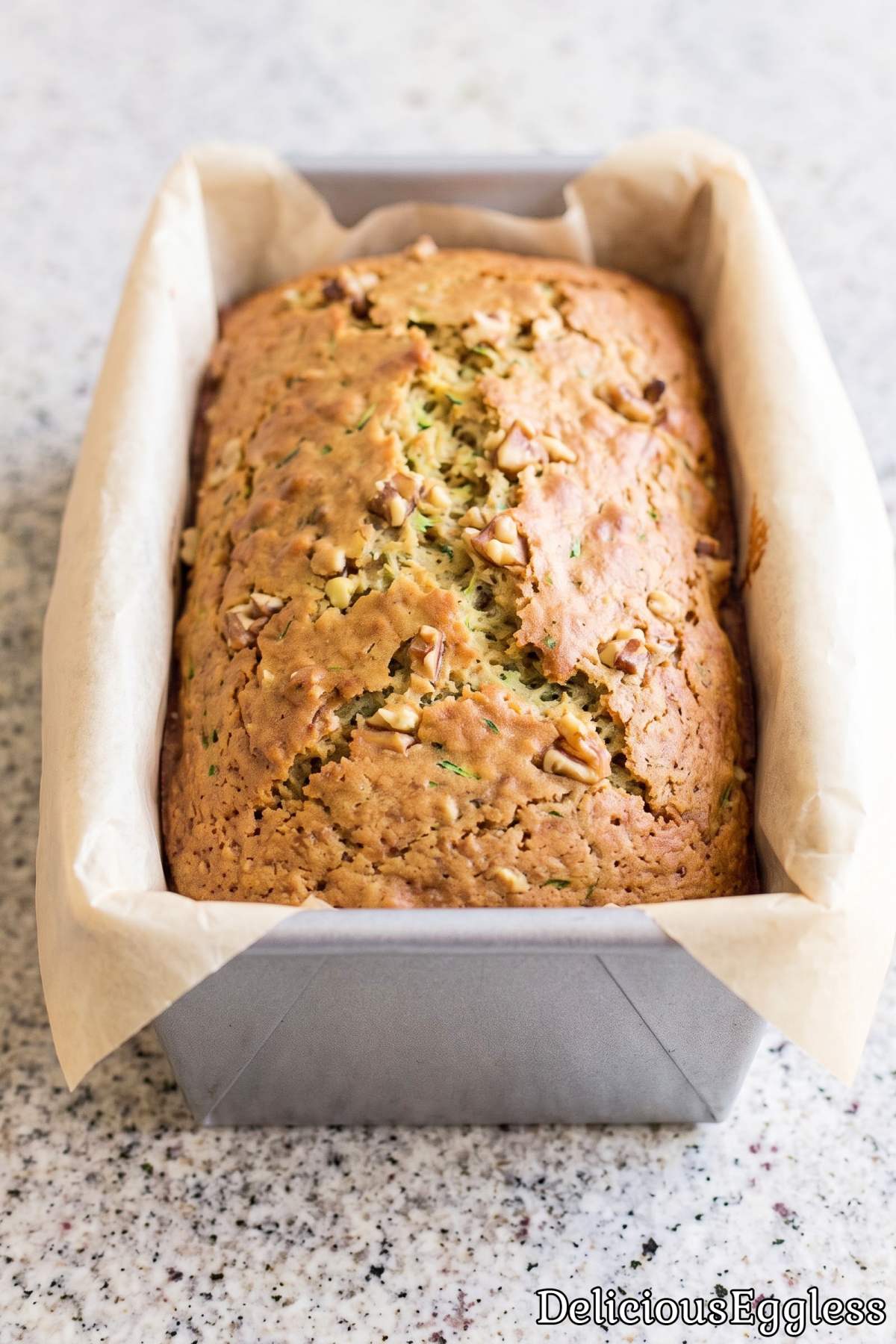 Moist egg-free zucchini bread loaf