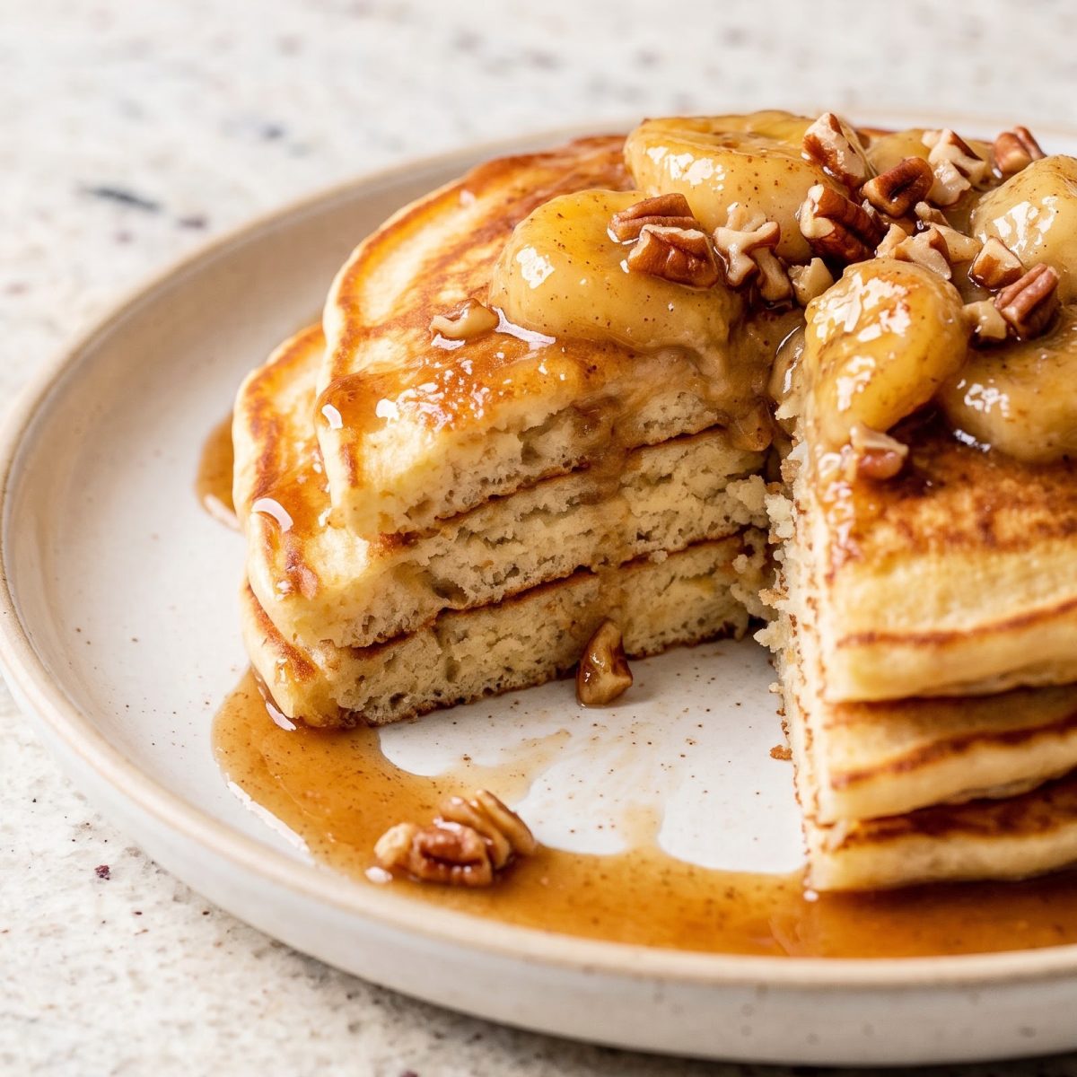 Eggless Bananas Foster Pancakes