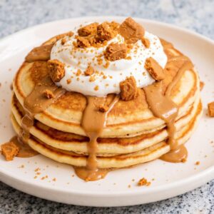 Eggless Biscoff Cookie Butter Pancakes