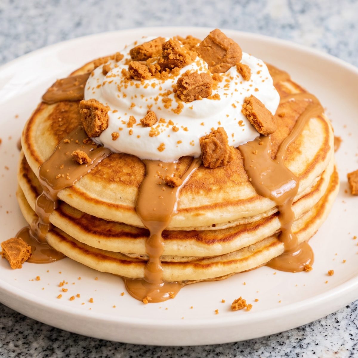 Eggless Biscoff Cookie Butter Pancakes