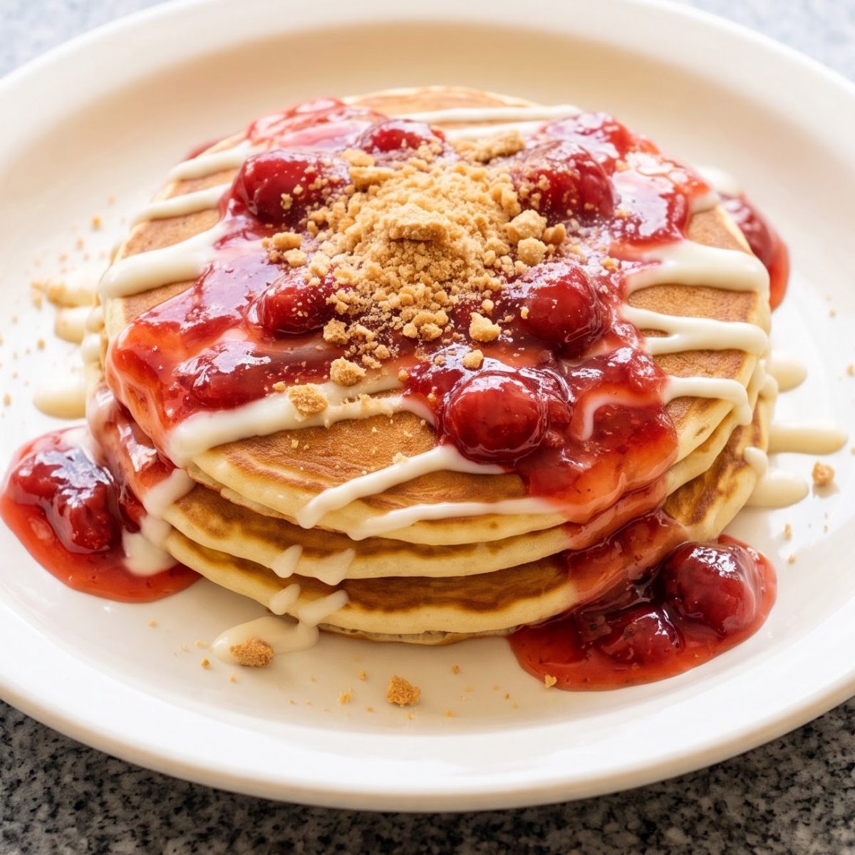 Eggless Strawberry Cheesecake Pancakes